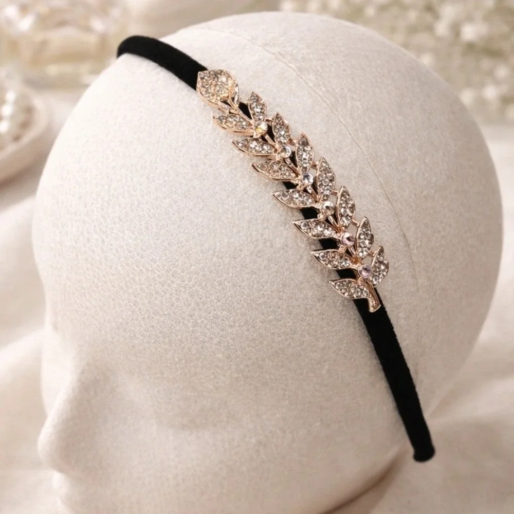 Sparkly Rhinestone Leaves Headband Bridal Wedding Guest Glam Fairycore Boho Chic